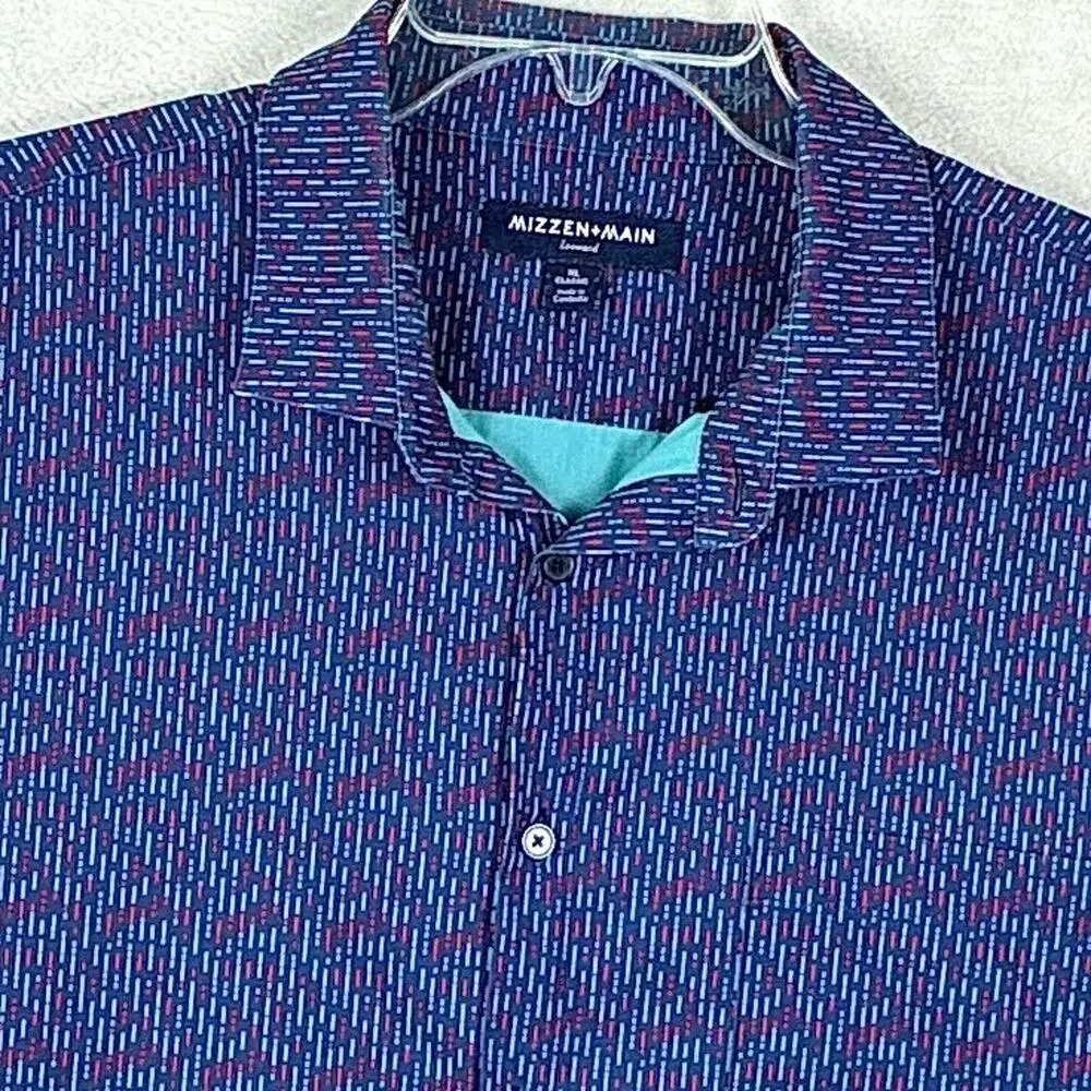 Mizzen + Main Polo Shirt Mens XL Blue Versa Geometric Dots Performance Stretch